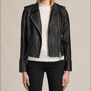 All Saints Coniston Leather Moto Jacket Black US 4